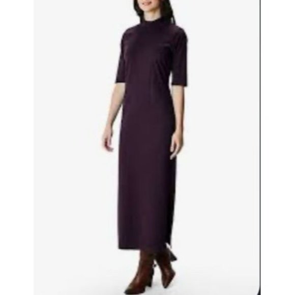 Dress purple maxi long sweater dress mock turtleneck - Picture 2 of 6